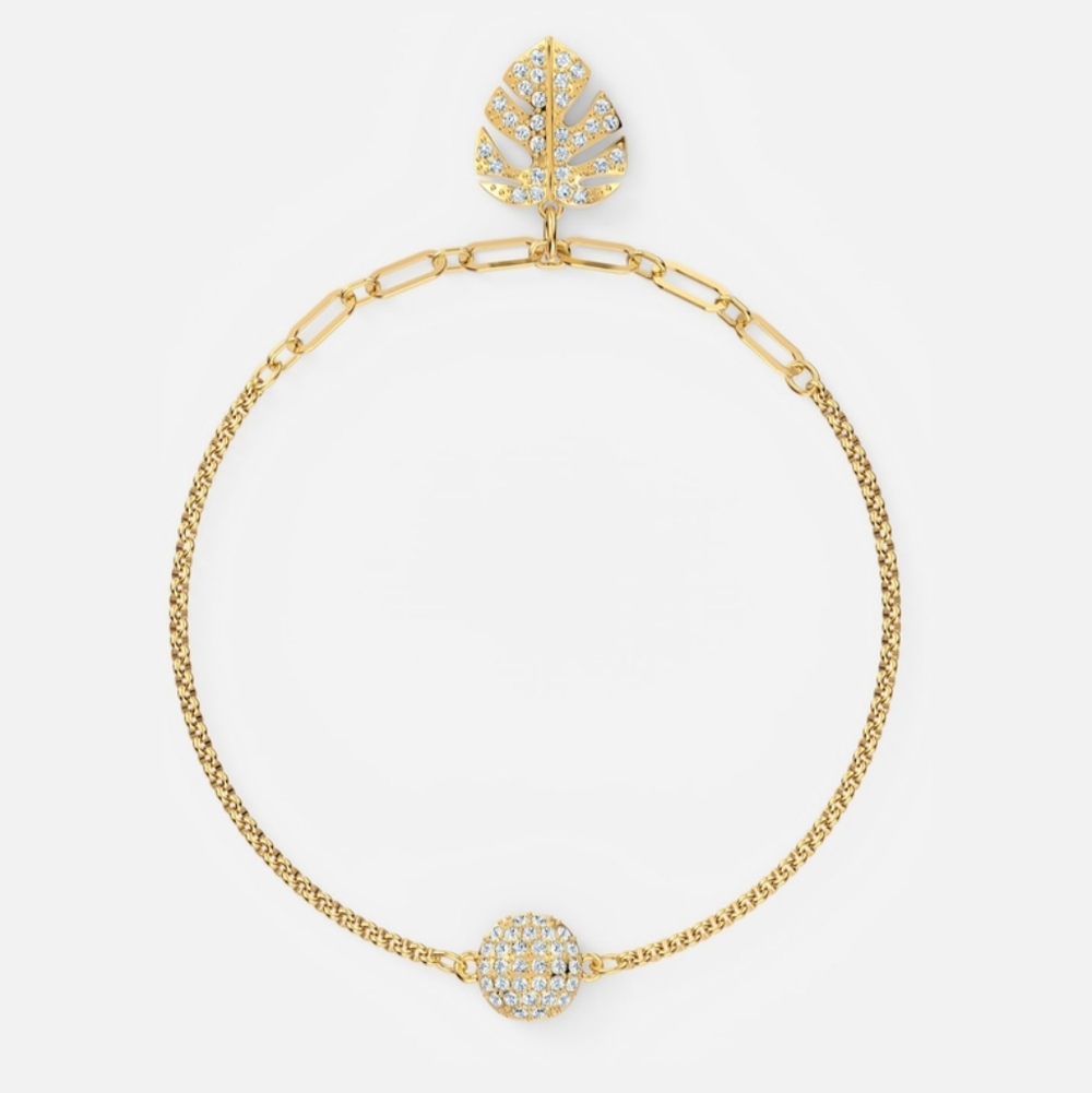 2 for 1 Swarowski Bracelets - Monstera Leaf and Teal Crystal Balls